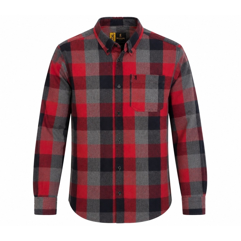 Men's Buffalo Plaid Flannel Button-Down Shirt Size Large Red Black Gray Outdoor